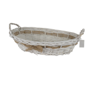Cesto in vimini bianco e juta