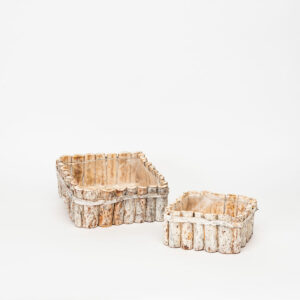 Serie 2 cesti quadri in legno sbiancato