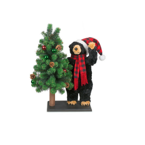 Orso con albero decorazioni natalizie