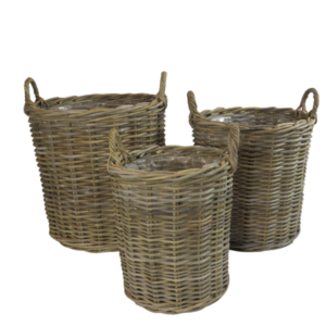 Serie da tre cesti porta pianta in giunco