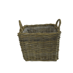 Cesto cubo con manici in giunco grigio