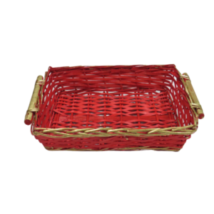 Cesto in vimini rettangolare rosso e oro