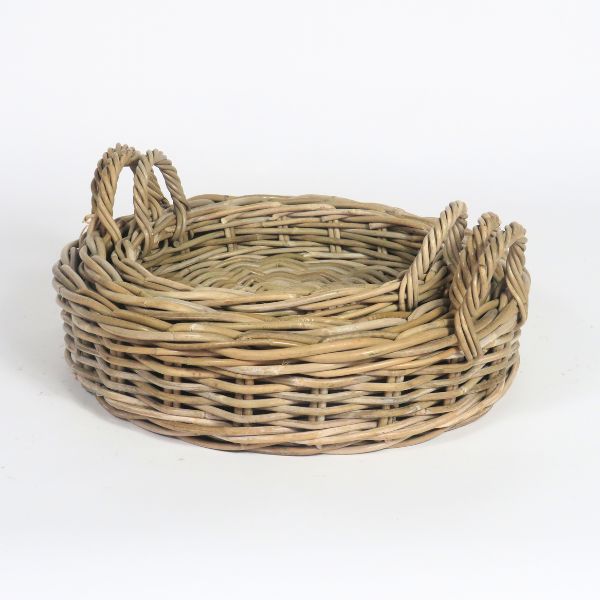 Set vassoi tondi in rattan grigio