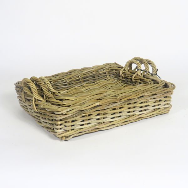 Set Vassoi Rettangolari in Rattan Grigio