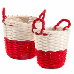 Serie 2 cesti in tessuto rosso/bianco