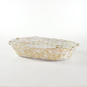 Cesto ovale in vimini bianco e oro 65 cm