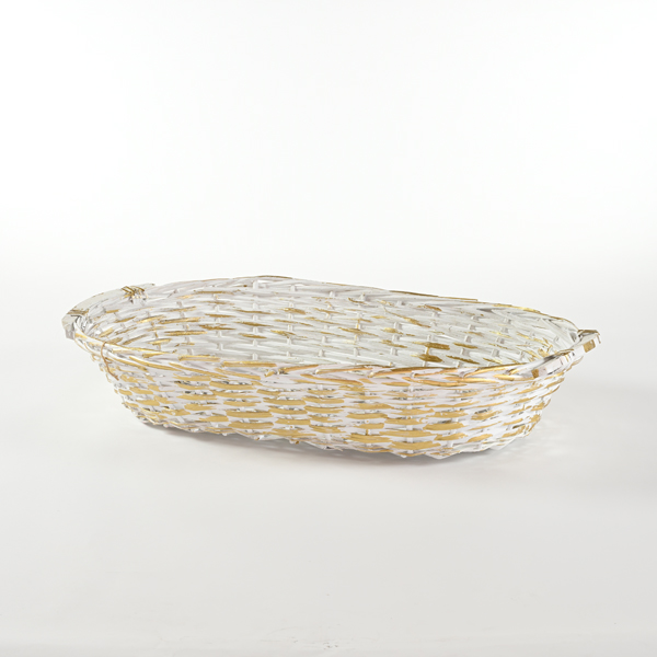 Cesto ovale in vimini bianco e oro 65 cm
