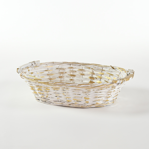 Cesto ovale in vimini bianco e oro 42cm