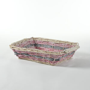 Cesto in vimini bianco e rosa 45x35 cm