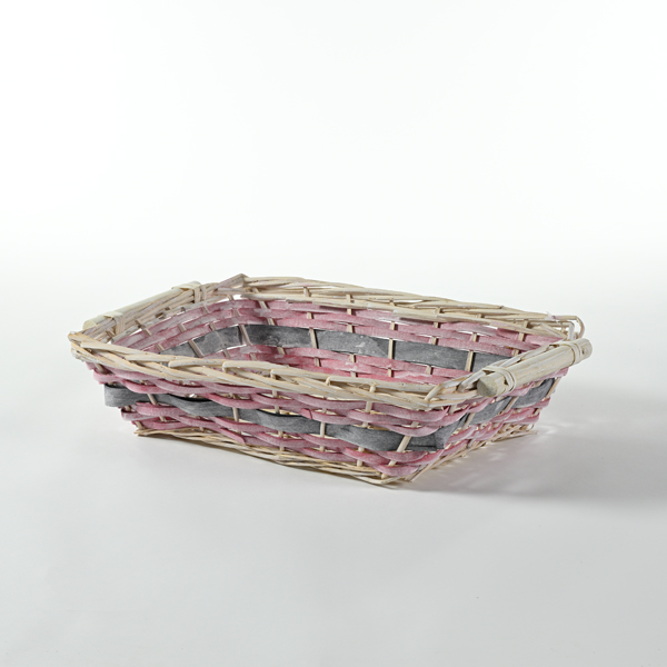 Cesto in vimini bianco e rosa 45x35 cm
