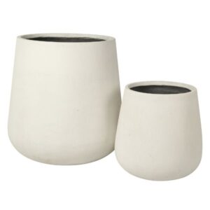 Vasi tondi in pietra lavica bianca