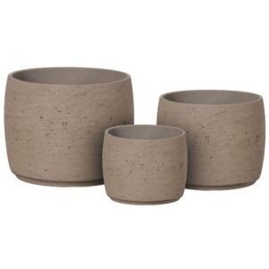 Serie a tre vasi tondi cemento tortora