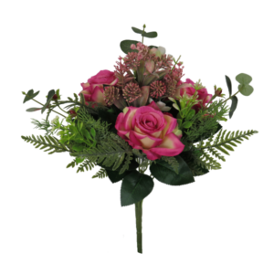 Mazzo con rose sedum ed eucalipto