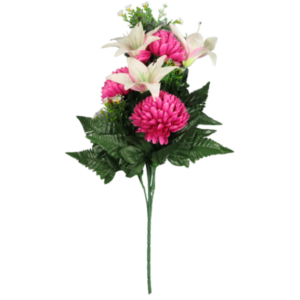 Mazzo frontale con lilium e crisantemi