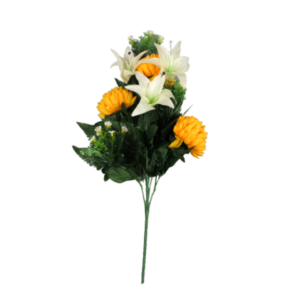 Alternative view of Mazzo frontale con lilium e crisantemi