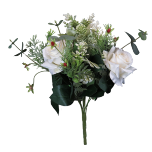 Alternative view of Mazzo con rose sedum ed eucalipto